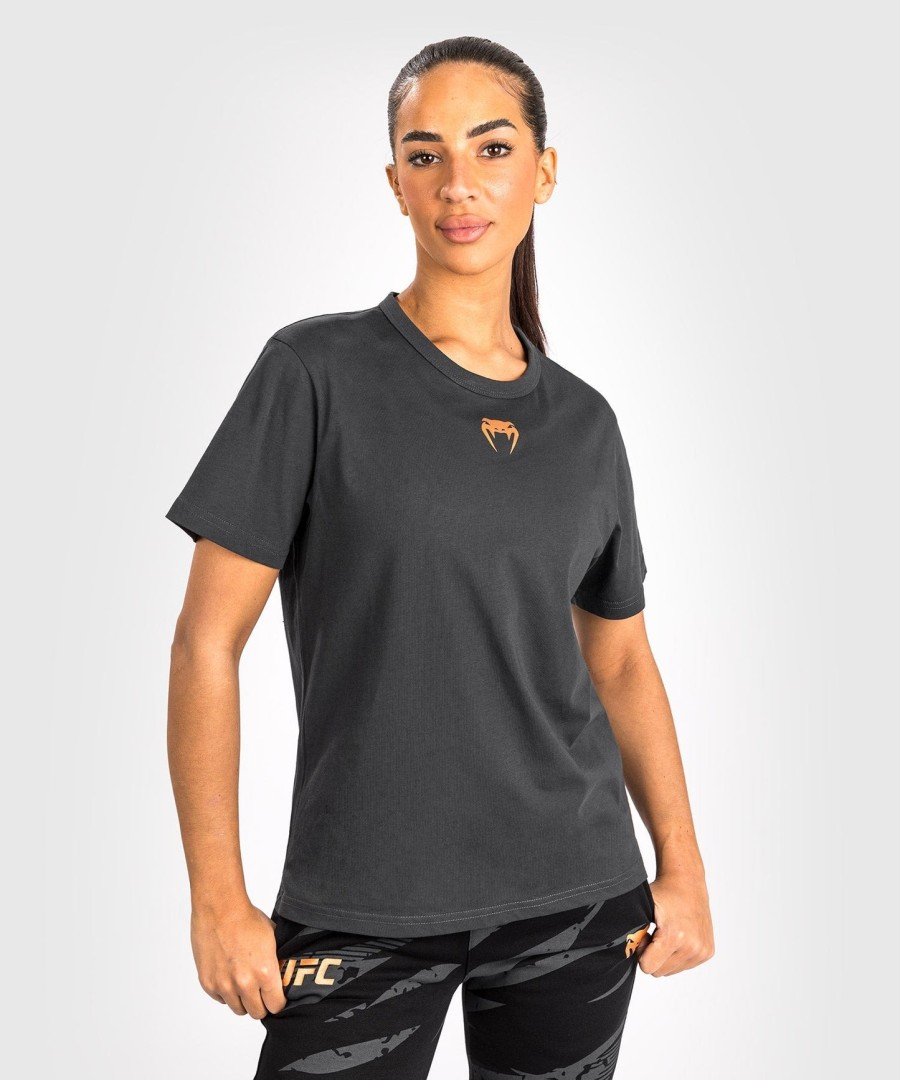 camiseta feminina de manga curta ufc adrenaline by venum fight week em algodão - cinza carvão