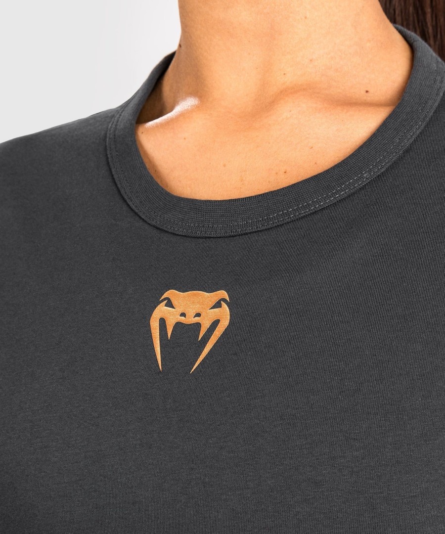camiseta feminina de manga curta ufc adrenaline by venum fight week em algodão - cinza carvão