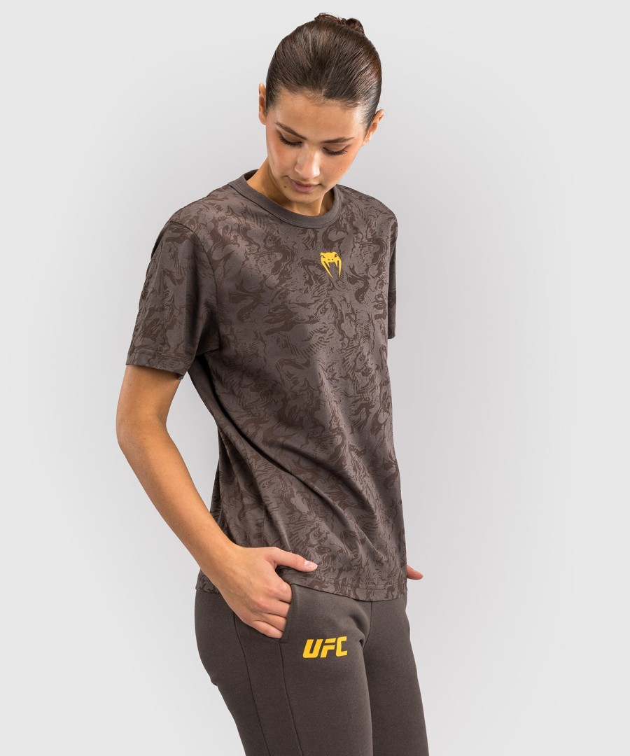 camiseta feminina de manga curta ufc fusion by venum fight week em algodão - marrom terroso