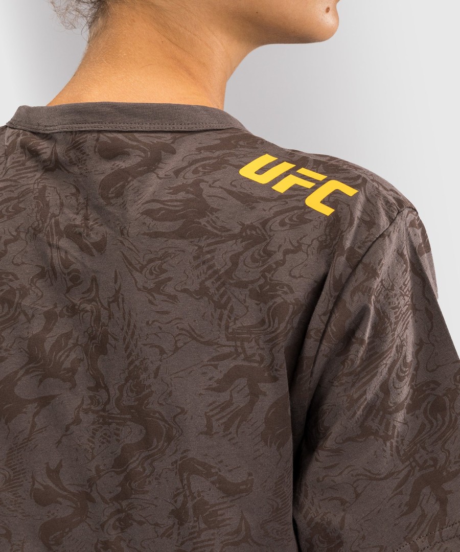 camiseta feminina de manga curta ufc fusion by venum fight week em algodão - marrom terroso
