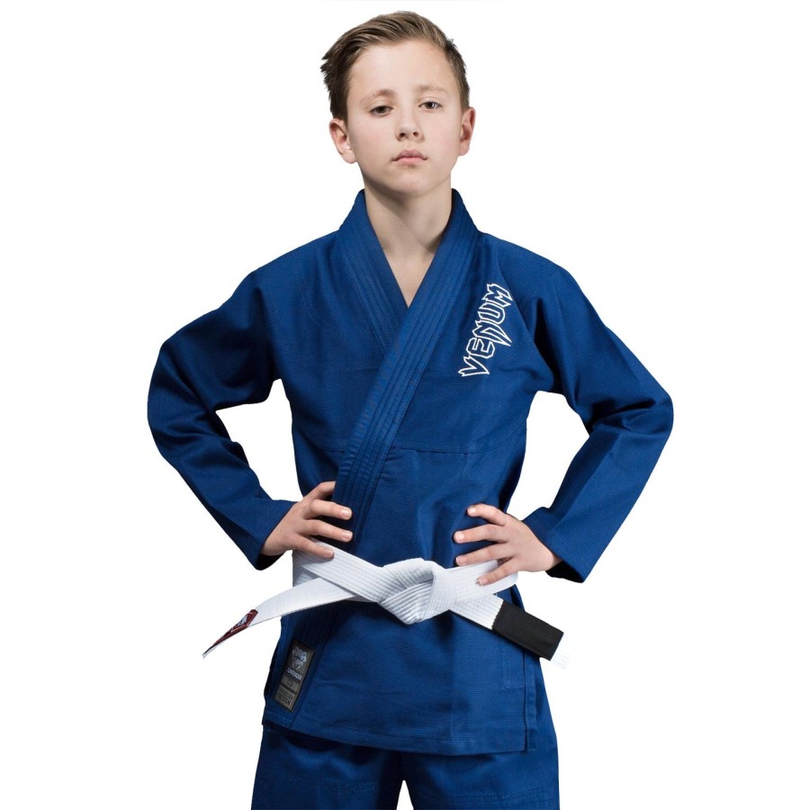 kimono venum contender kids para jiu-jitsu faixa branca grátis inclusa - azul