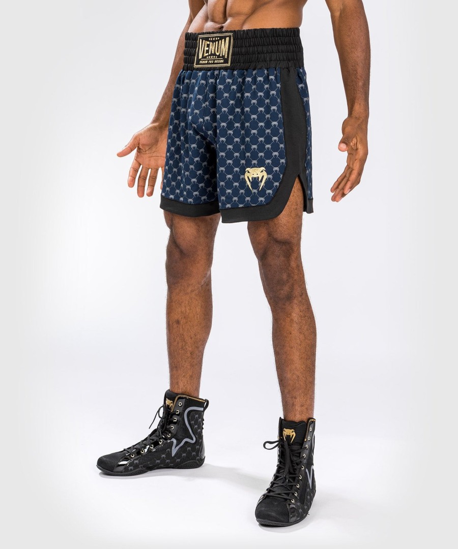 calção de boxe venum monogram - pretoazul marinho