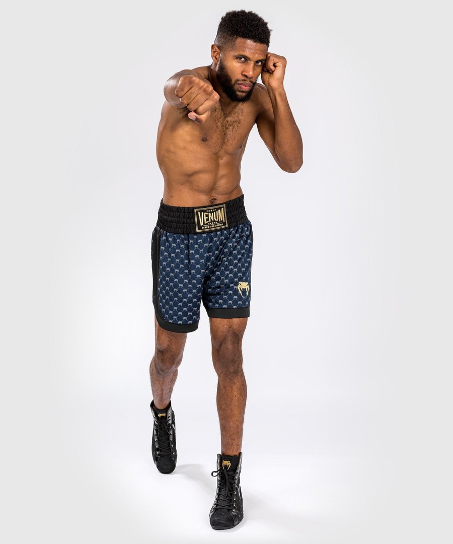 calção de boxe venum monogram - pretoazul marinho