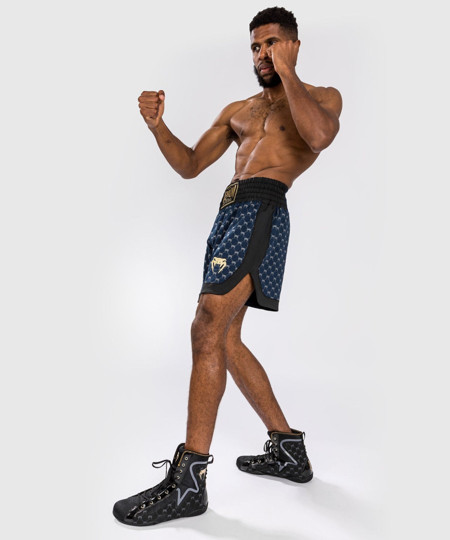 calção de boxe venum monogram - pretoazul marinho