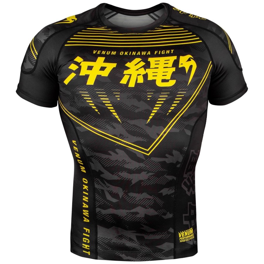 camiseta de proteção solar venum okinawa 2.0 - manga curta - pretoamarelo