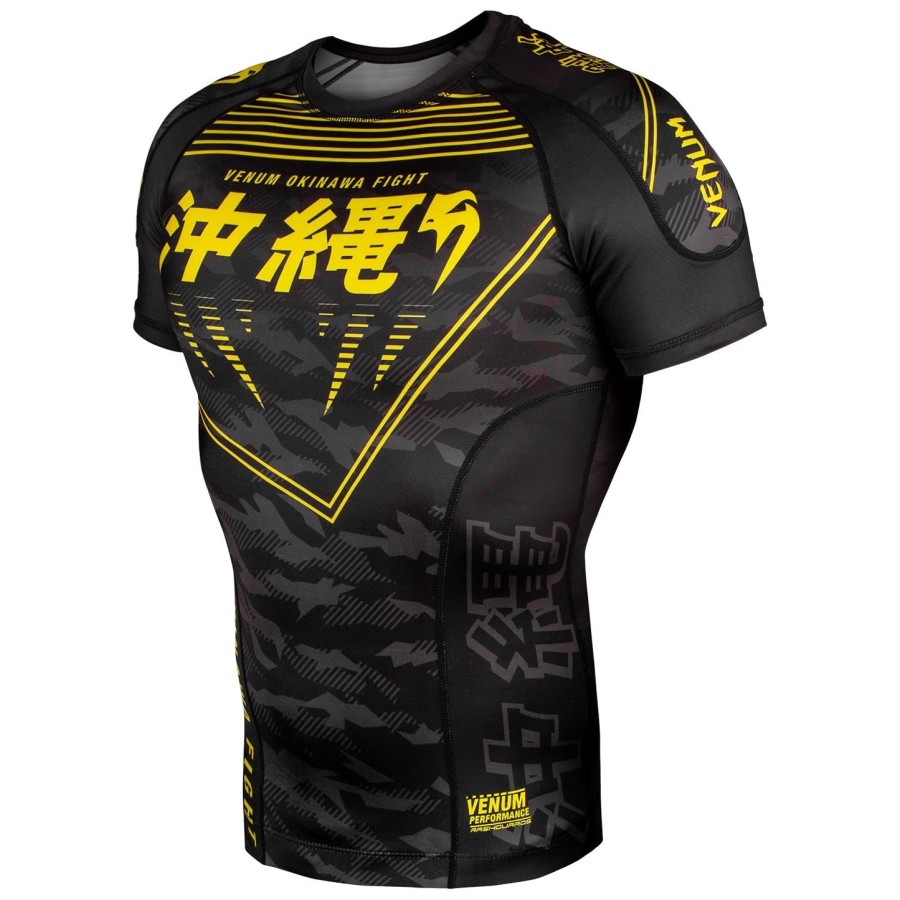 camiseta de proteção solar venum okinawa 2.0 - manga curta - pretoamarelo