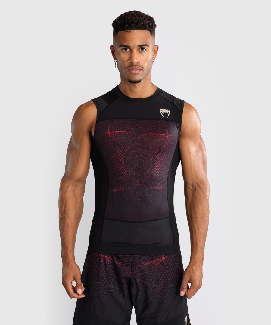 camiseta de proteção solar sem mangas venum g-fit air para homem - preto profundovermelho fogo