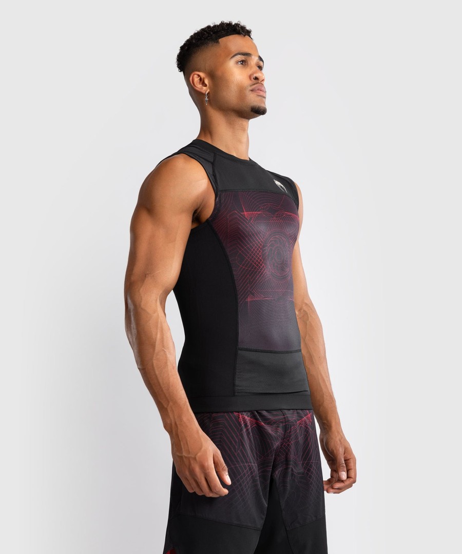 camiseta de proteção solar sem mangas venum g-fit air para homem - preto profundovermelho fogo