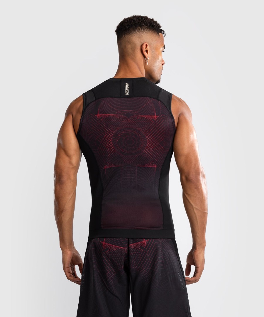 camiseta de proteção solar sem mangas venum g-fit air para homem - preto profundovermelho fogo