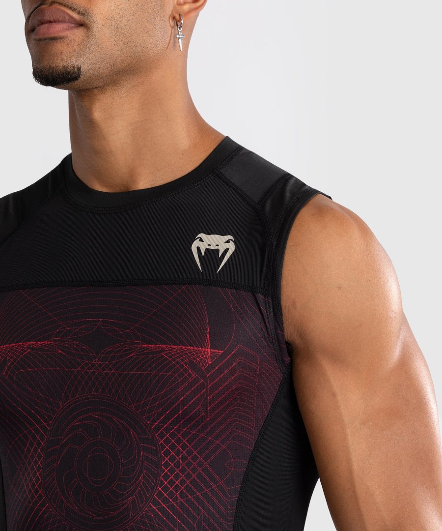 camiseta de proteção solar sem mangas venum g-fit air para homem - preto profundovermelho fogo