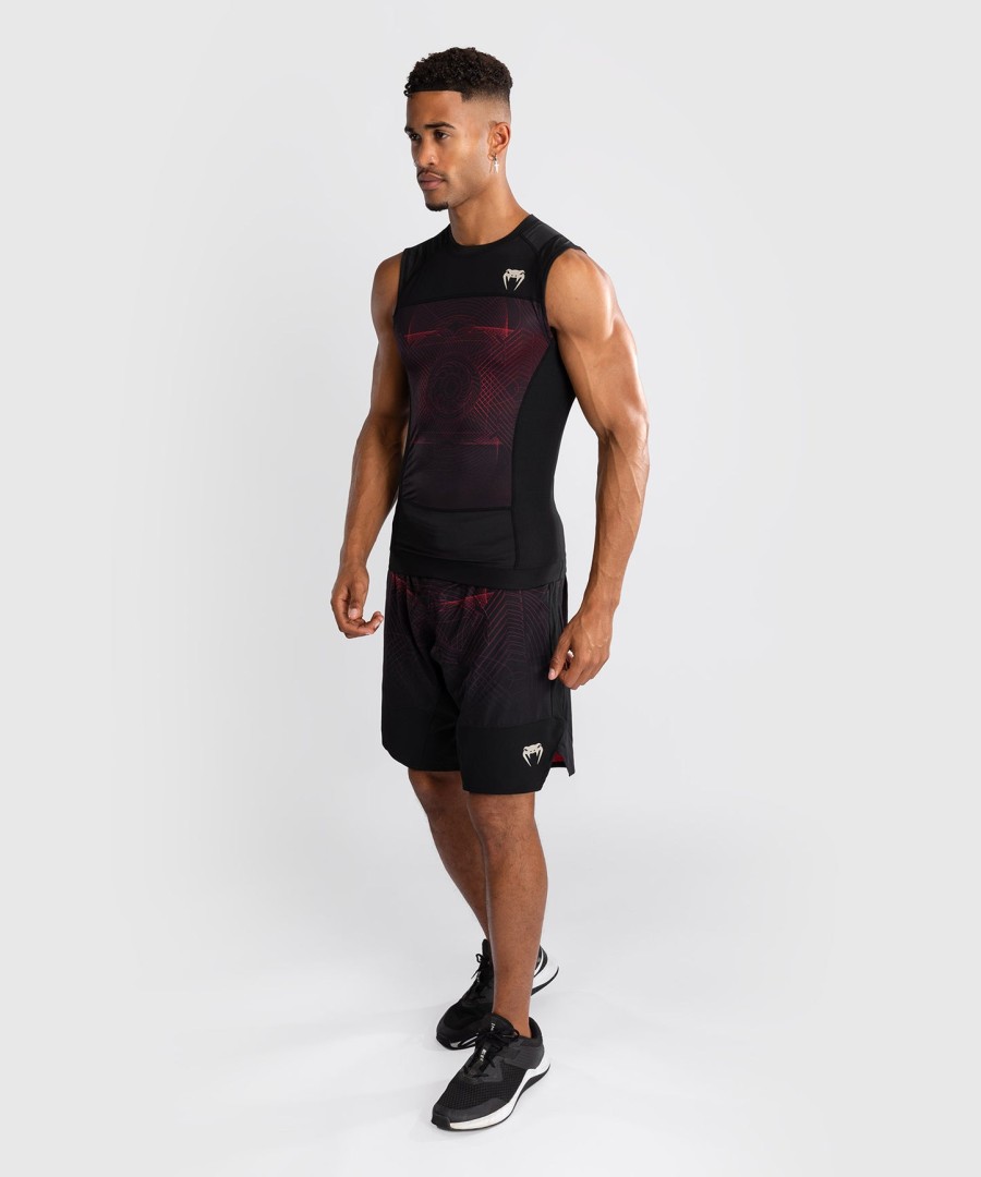 camiseta de proteção solar sem mangas venum g-fit air para homem - preto profundovermelho fogo