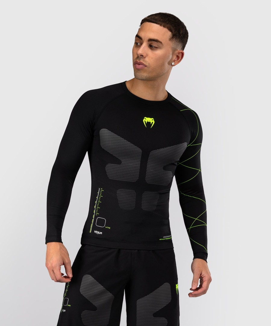 camiseta de proteção solar venum training camp 4.0 de manga comprida - pretaverde neon