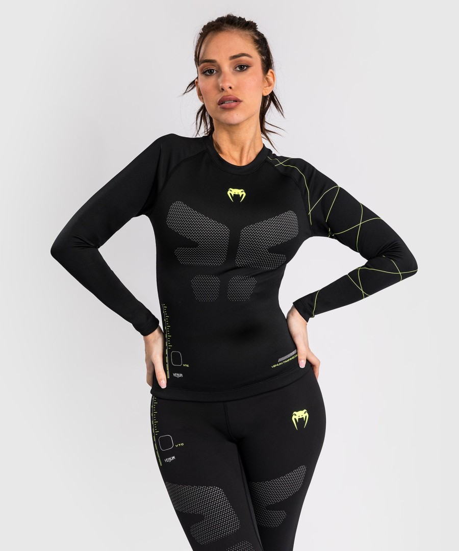 camiseta de proteção solar venum training camp 4.0 de manga comprida - pretaverde neon