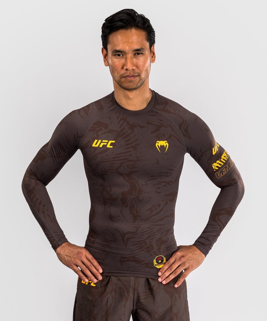 rashguard de manga comprida ufc fusion by venum fight week para homem - castanho-terra