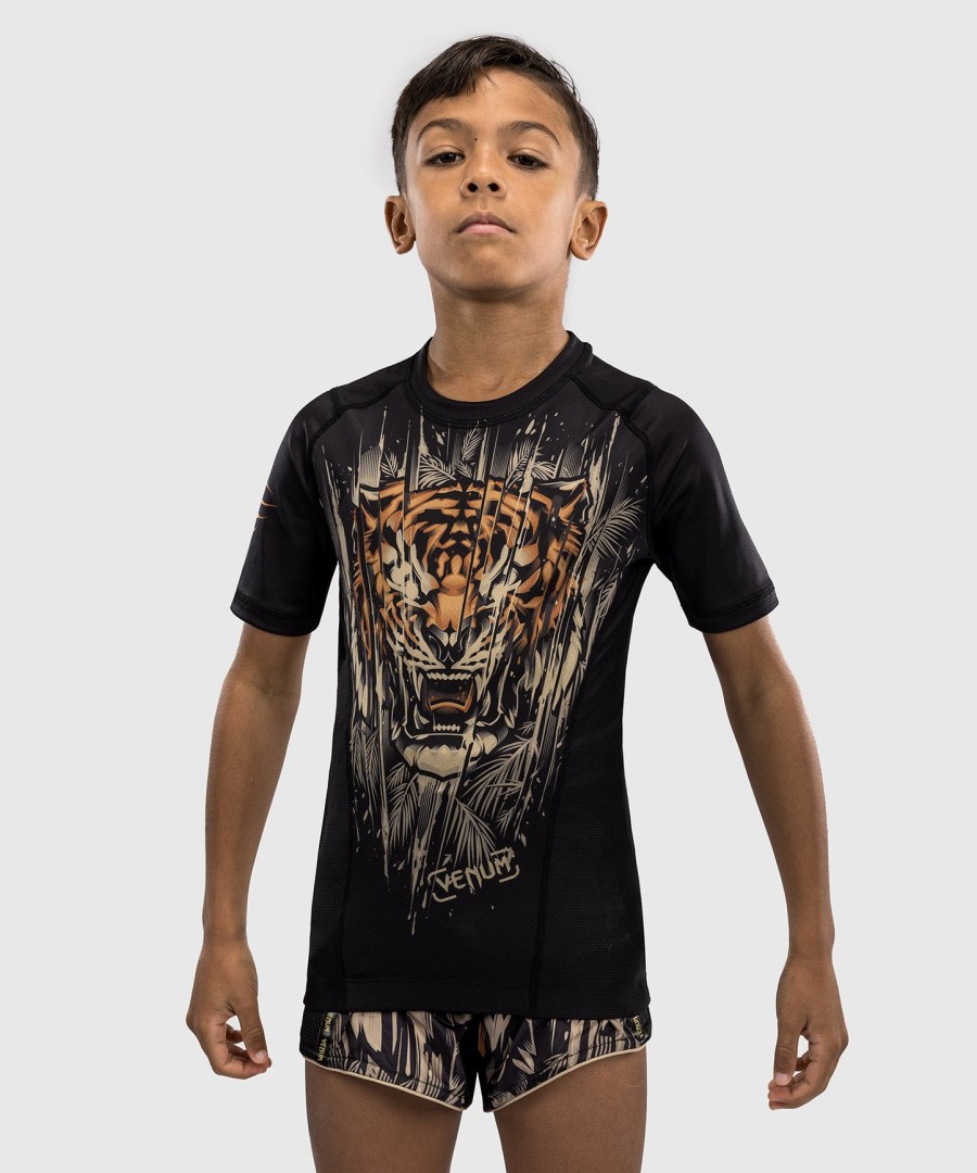 camiseta de proteção solar infantil venum tiger de manga curta - pretolaranja neon