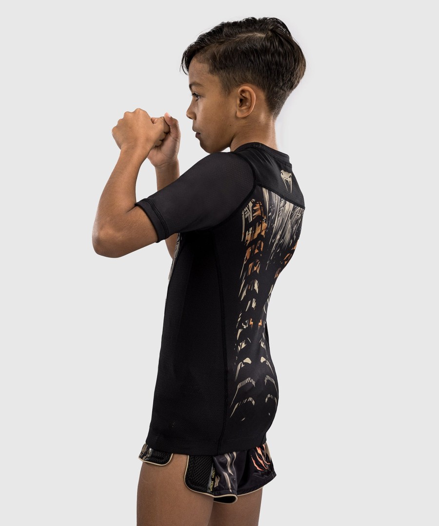 camiseta de proteção solar infantil venum tiger de manga curta - pretolaranja neon