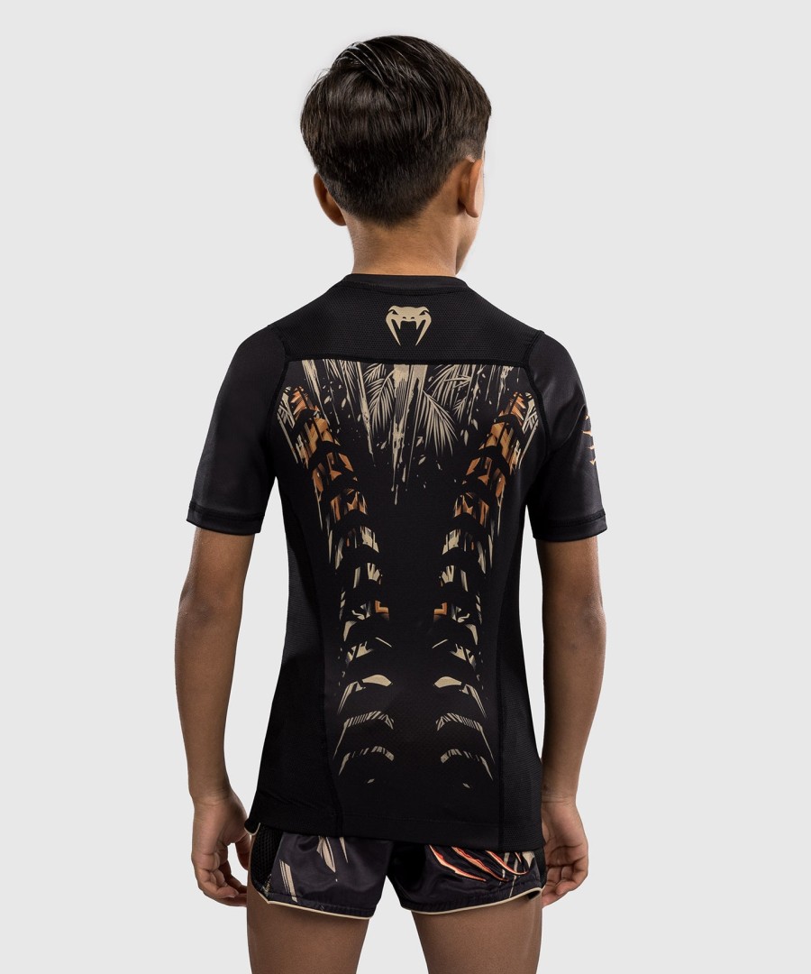 camiseta de proteção solar infantil venum tiger de manga curta - pretolaranja neon