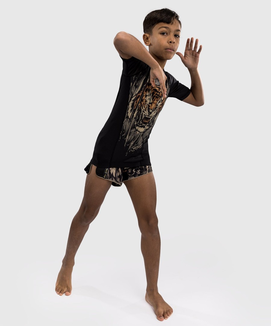 camiseta de proteção solar infantil venum tiger de manga curta - pretolaranja neon