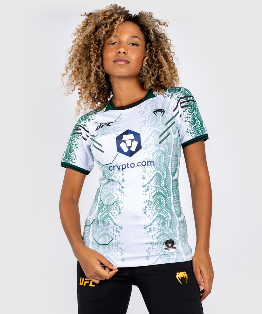 camisa de entrada autêntica do ufc adrenaline by venum fight night para mulheres - edição esmeralda - brancaverde
