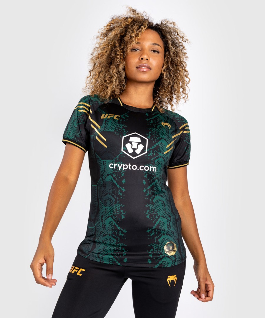 camisa de entrada de luta feminina autêntica ufc adrenaline by venum verdepretadourada - edição esmeralda