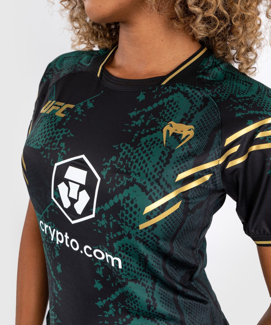 camisa de entrada de luta feminina autêntica ufc adrenaline by venum verdepretadourada - edição esmeralda