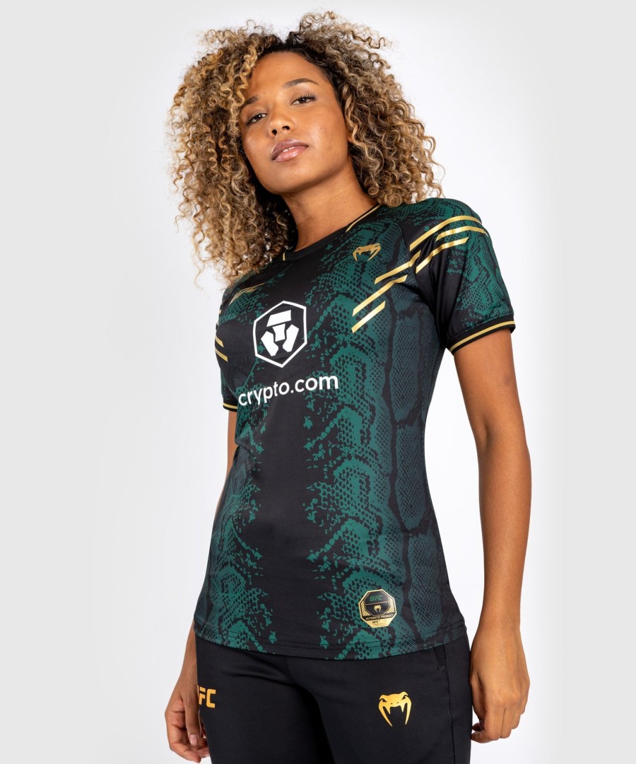 camisa de entrada de luta feminina autêntica ufc adrenaline by venum verdepretadourada - edição esmeralda