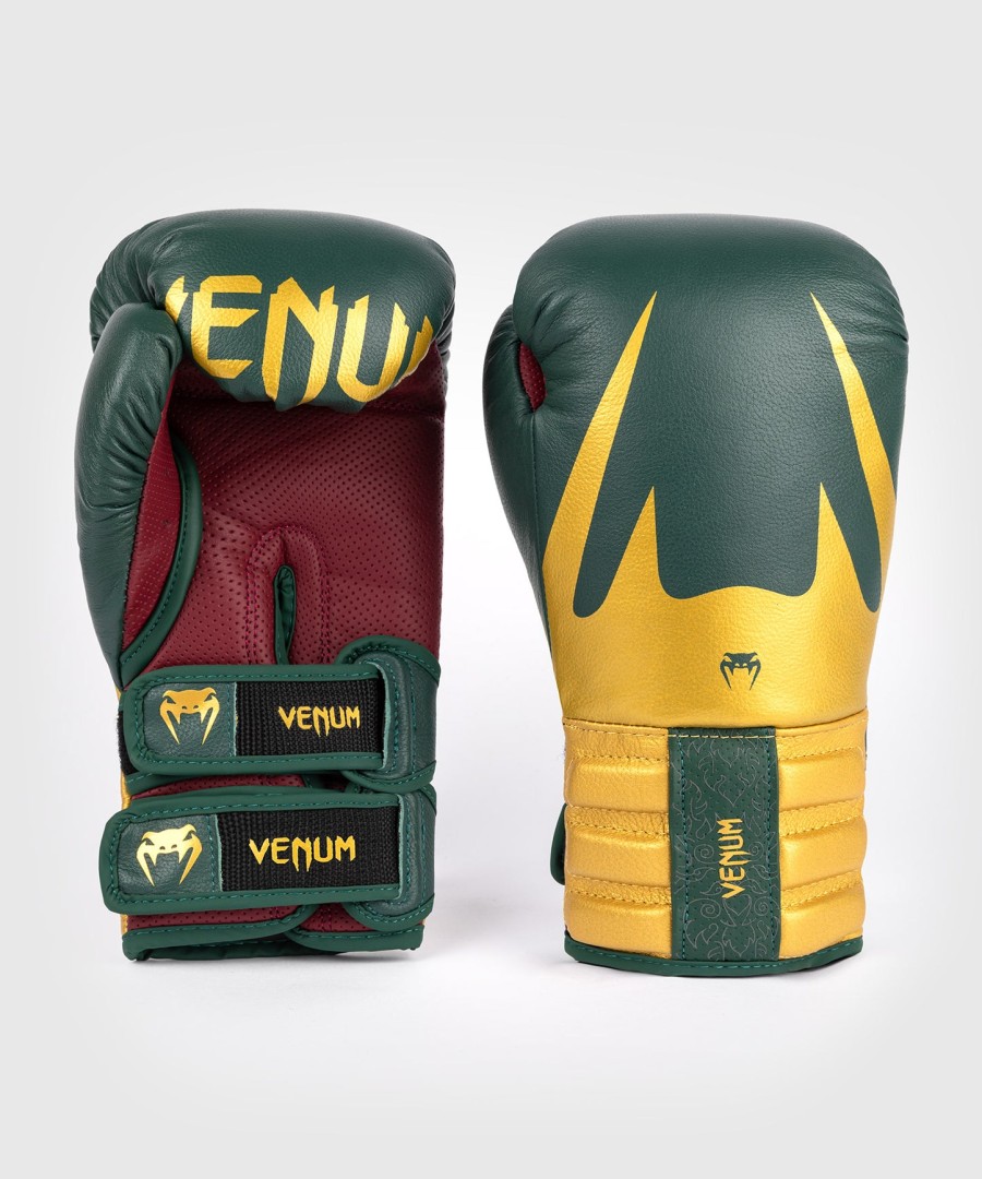 luvas de boxe venum reverso - verde esmeralda dourado