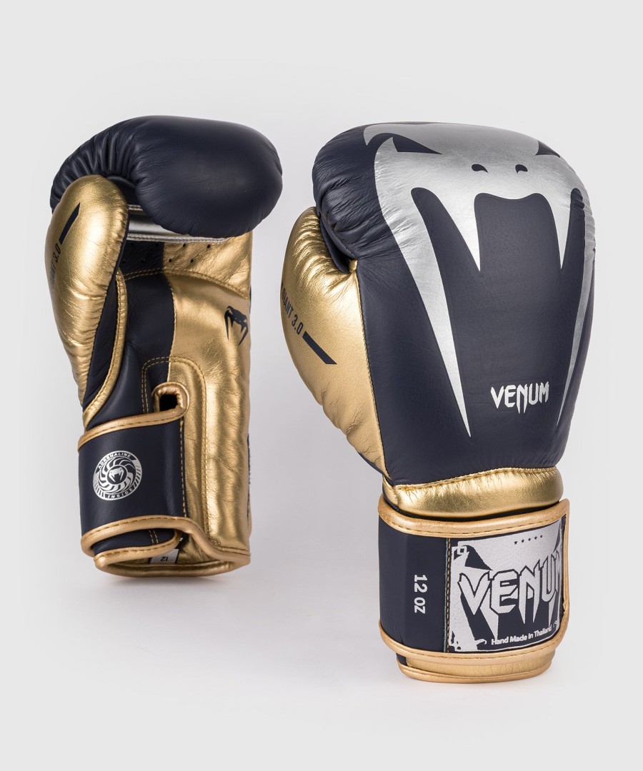luvas de boxe venum giant 3.0 - azul-marinhodourado - edição especial