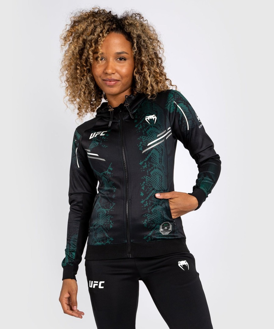 moletom com capuz ufc adrenaline by venum authentic fight night feminino walkout - edição esmeralda - verdepreto