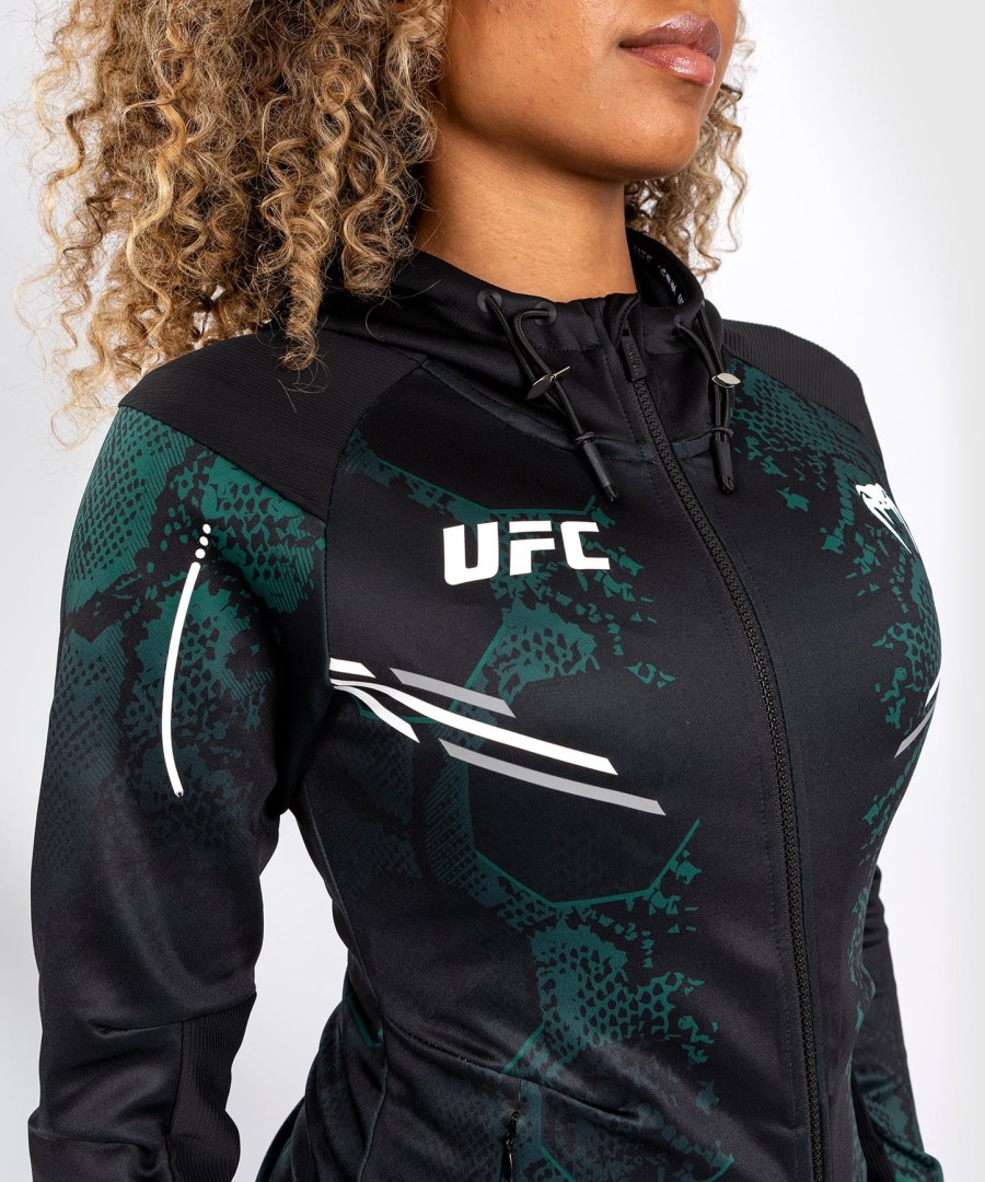 moletom com capuz ufc adrenaline by venum authentic fight night feminino walkout - edição esmeralda - verdepreto