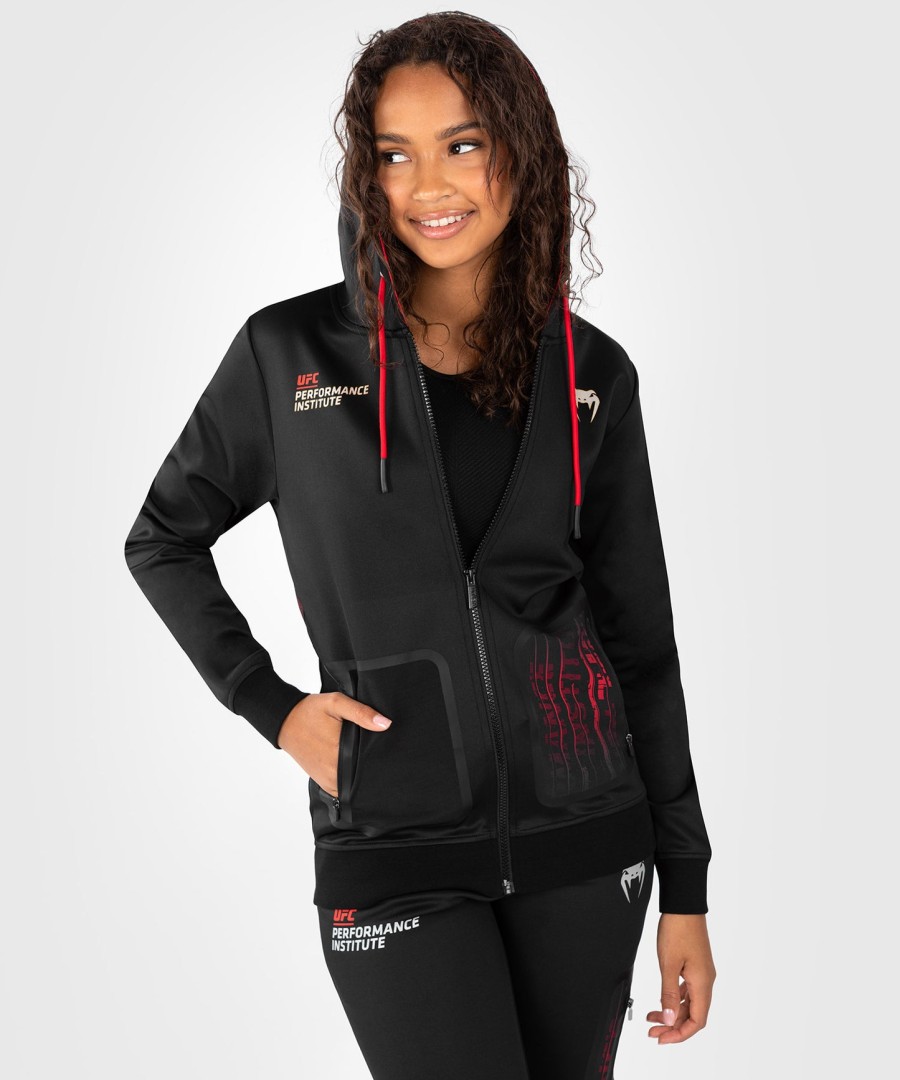 moletom com zíper ufc venum performance institute 2.0 feminino - pretovermelho