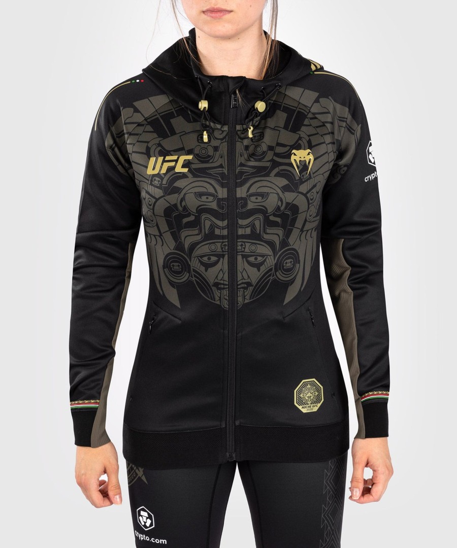 moletom com capuz noche ufc by venum authentic fight night feminino walkout - preto