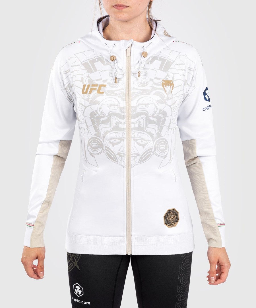 moletom com capuz noche ufc by venum authentic fight night para mulheres - branco