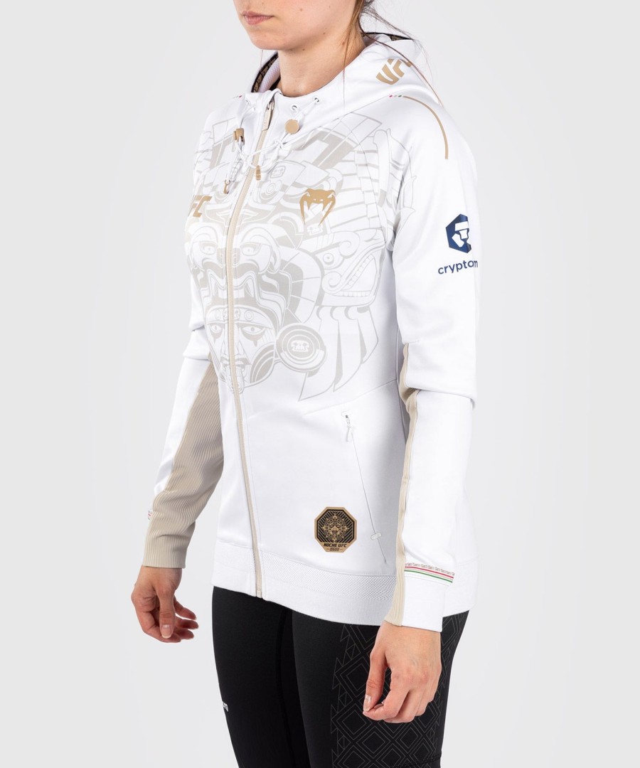 moletom com capuz noche ufc by venum authentic fight night para mulheres - branco