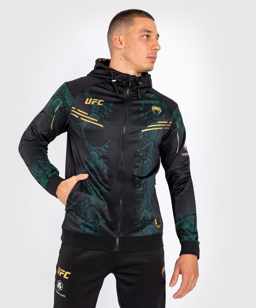 moletom com capuz ufc adrenaline by venum authentic fight night masculino walkout - edição esmeralda - verdepretodourado