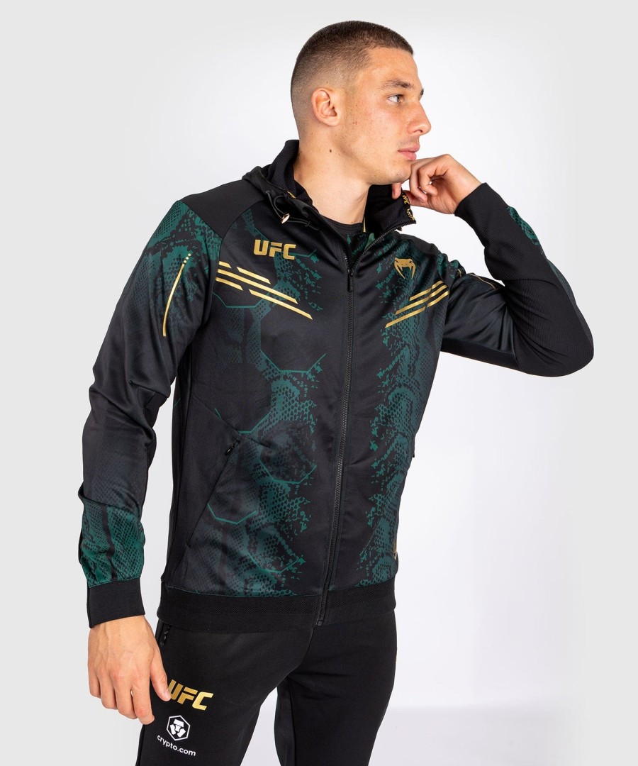 moletom com capuz ufc adrenaline by venum authentic fight night masculino walkout - edição esmeralda - verdepretodourado