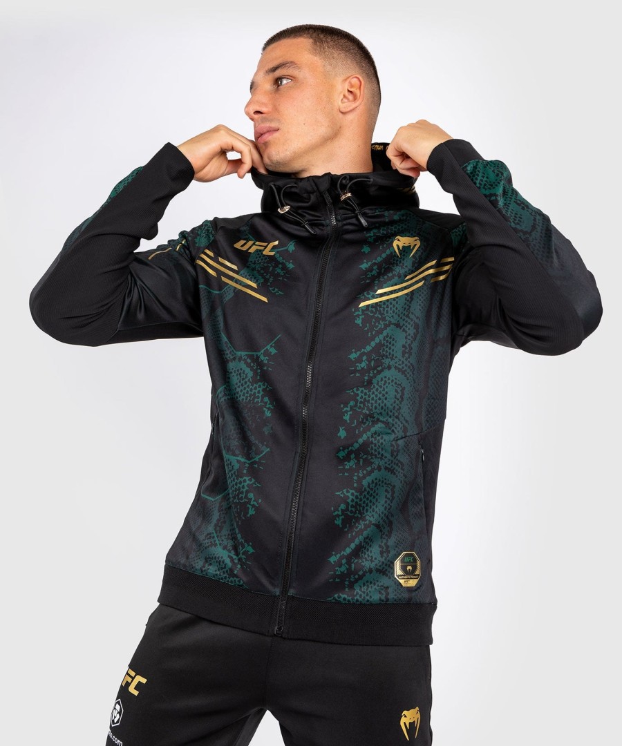 moletom com capuz ufc adrenaline by venum authentic fight night masculino walkout - edição esmeralda - verdepretodourado